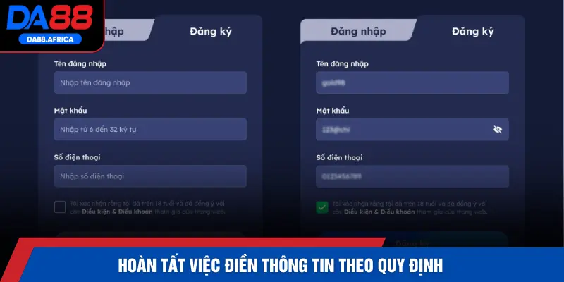 Hoàn tất việc điền thông tin theo quy định
