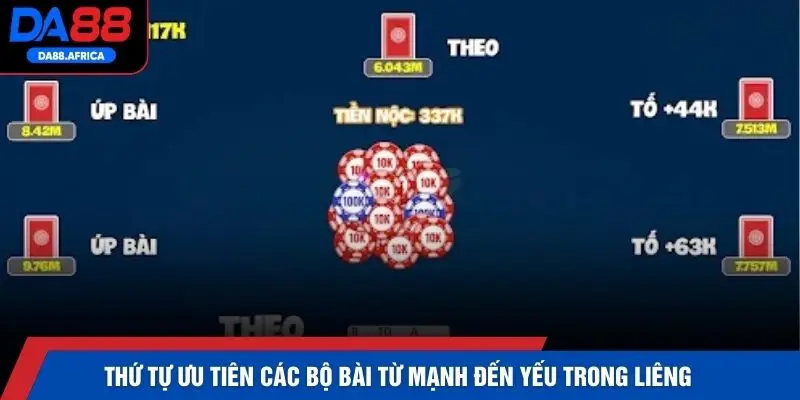 Thứ tự ưu tiên các bộ bài từ mạnh đến yếu trong Liêng